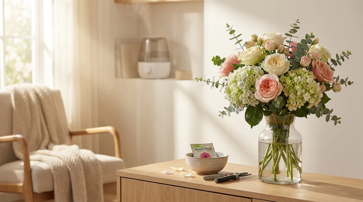 keeping cut flowers fresh for longer in a warm room